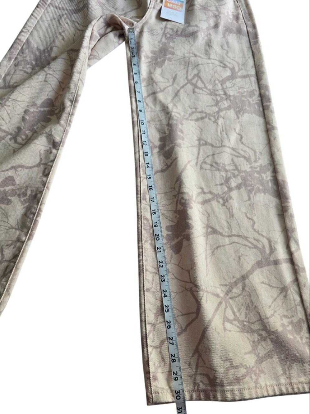 Cali 1850 Wide-Leg Printed Denim Jeans Neutral Abstract Tree Branch Camo Pattern - Picture 5 of 11
